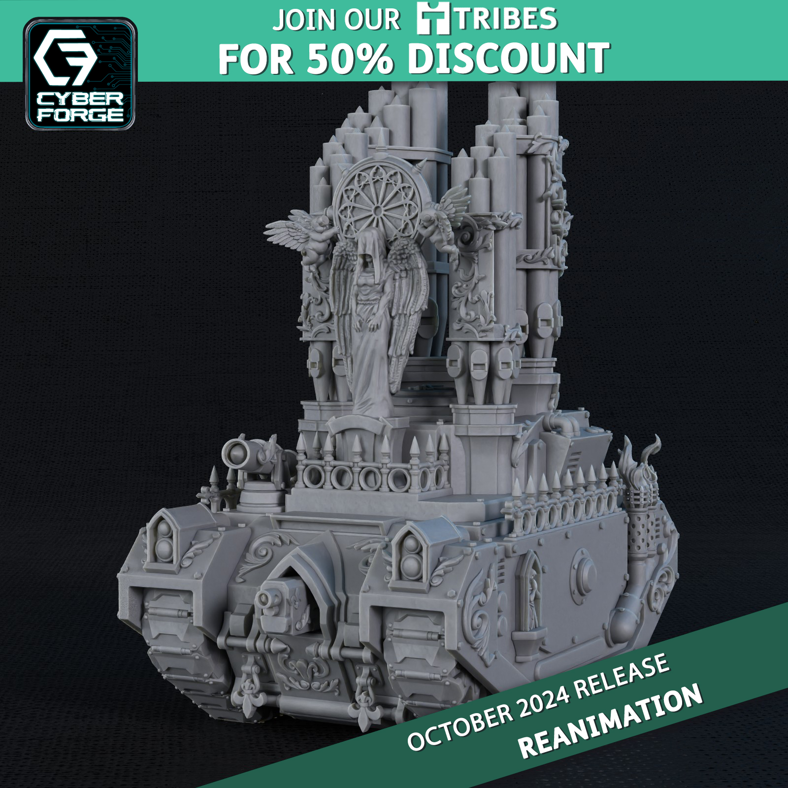Hellfire Purifier Battle Tank Sisters Artillery - Reanimation- Cyber Forge Miniatures October 2024